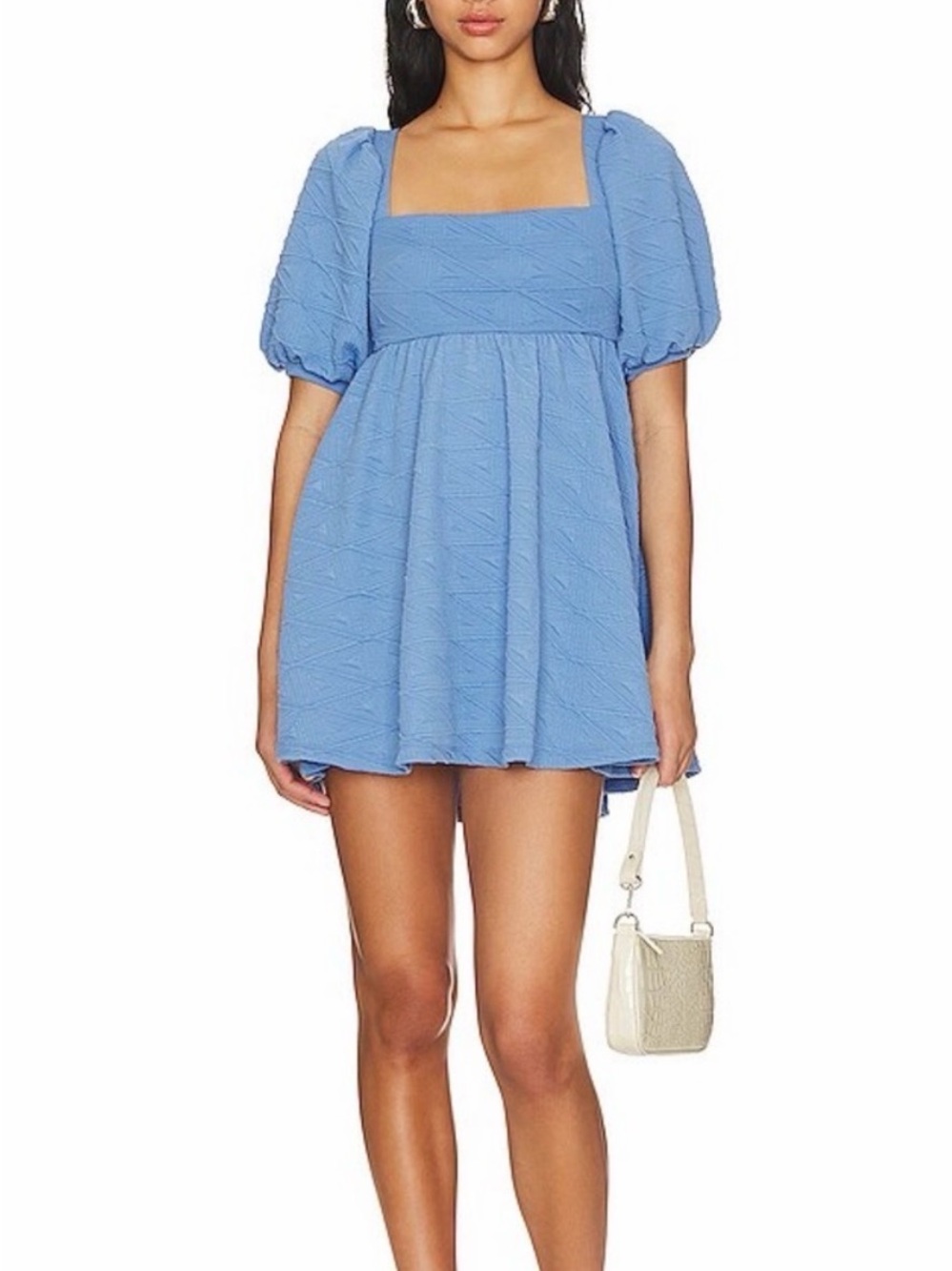Free People Light Blue Puff Sleeve Mini Dress